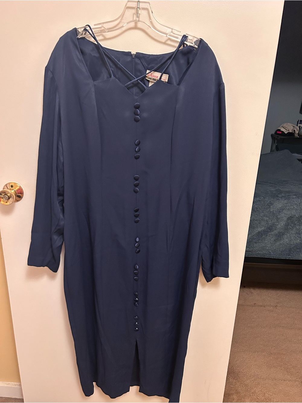 a.n.a Navy Button-Front Midi Dress with Strap Detail